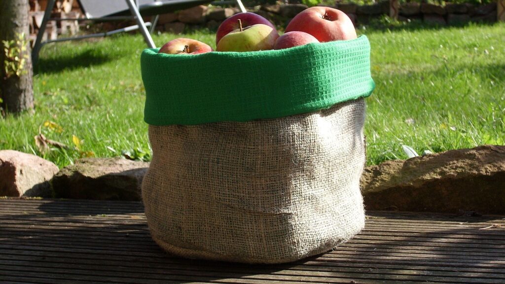 apple bag, apples, fall, golden autumn, colors of autumn, vitamins, jute, bag, punnets, textile, seasonal, decorative, apple bag, jute, jute, jute, jute, jute